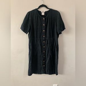 Vintage Mishi black 100% linen button front dress Medium